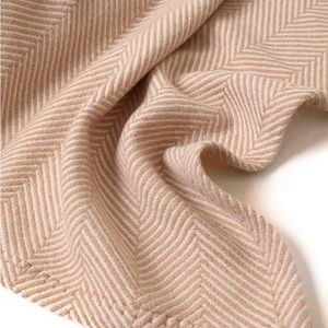 100% Wool Tan and Ivory Soft Herringbone Throw Blanket 53"x69"